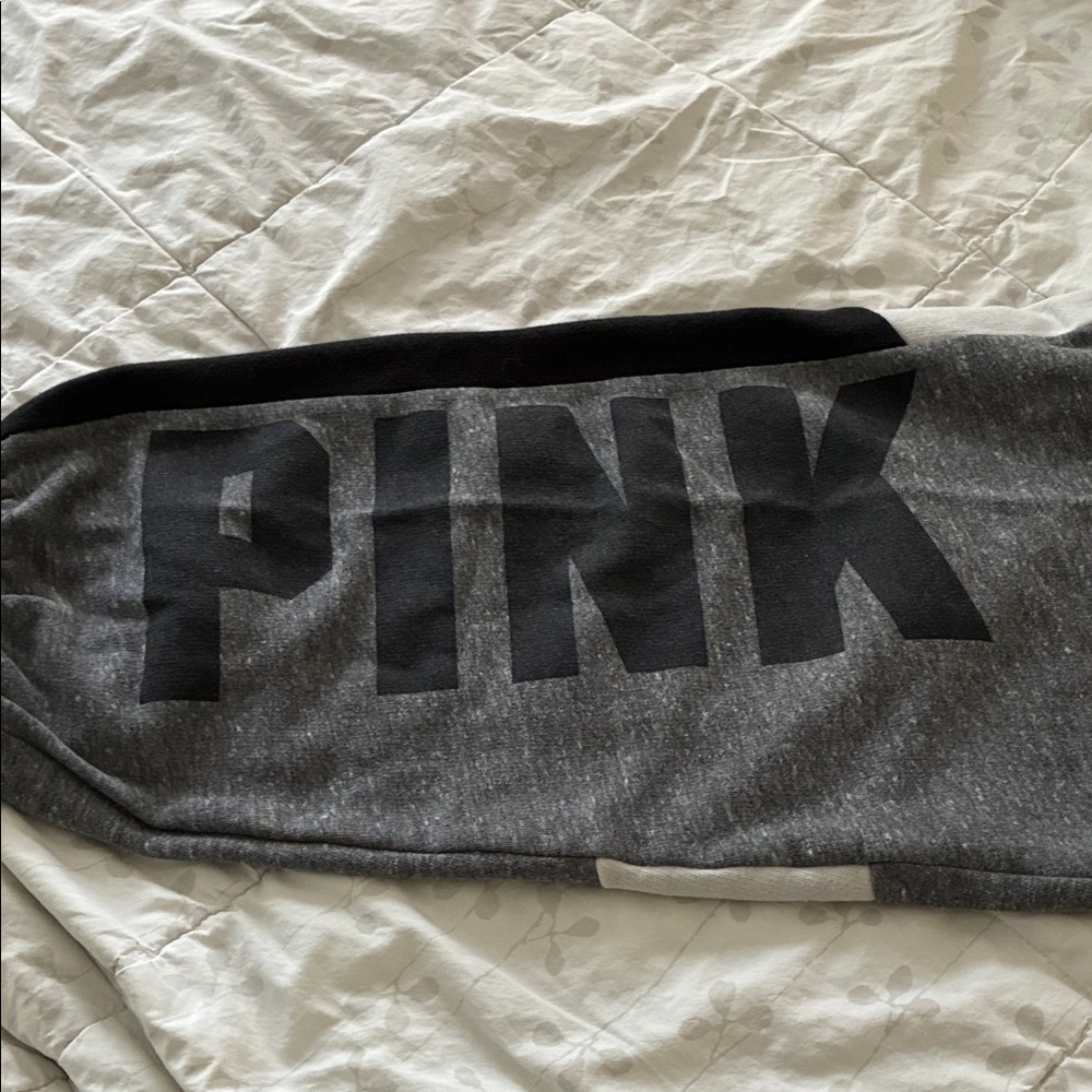 PINK Victoria's Secret Gray Colorblock Sweatpants with Black & White Panels - Picture 2 of 2